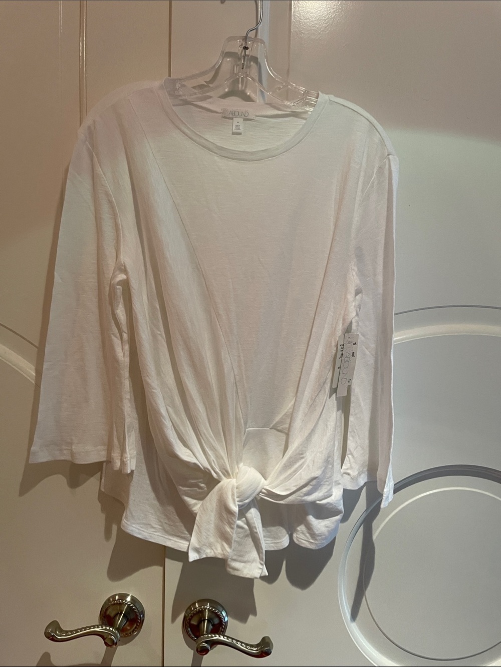 Women's White Front-Tie Long Sleeve Top